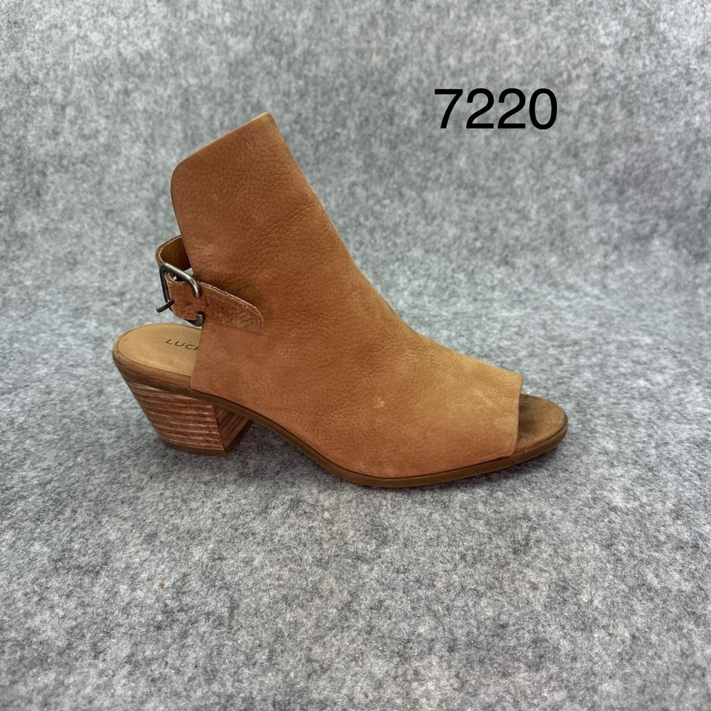 Lucky Brand Bray Women's Shoes Size 8.5 Buckle Slingback Peep-Toe Leather Beige